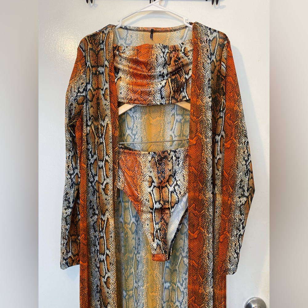 Orange Snake Print Bikini and Cover-Up Set